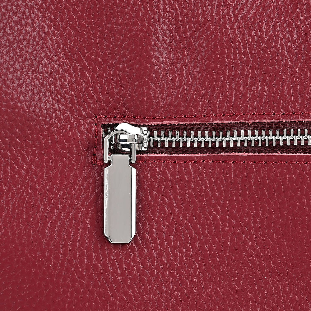 Leather Solid Crossbody Bag (Size 29x8x30 cm) - Burgundy