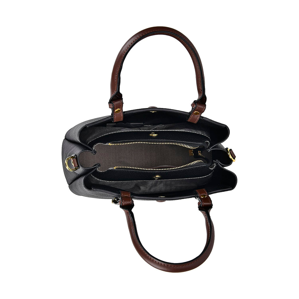 Closeout Deal - 100% Genuine Leather Bag Mulitcompartment with 2 Interchangeable Adjustable Shoulder Straps- Black