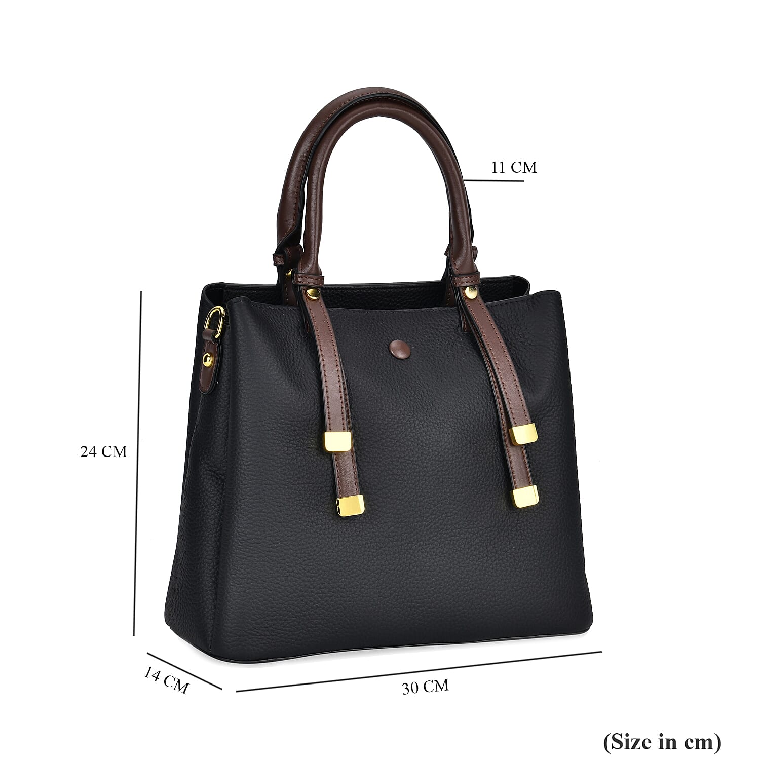 Closeout Deal - 100% Genuine Leather Bag Mulitcompartment with 2 Interchangeable Adjustable Shoulder Straps- Black