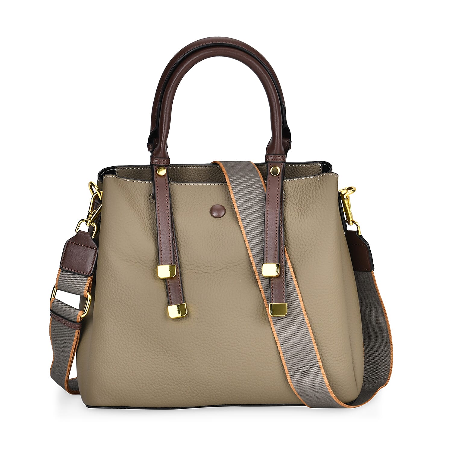 THE BUYERS PICK - SUMPTUOUS Quality - 100% Genuine Exquisite Leather Convertible City Bag with Handle Drop - Detachable Long Strap (120cm) - Khaki