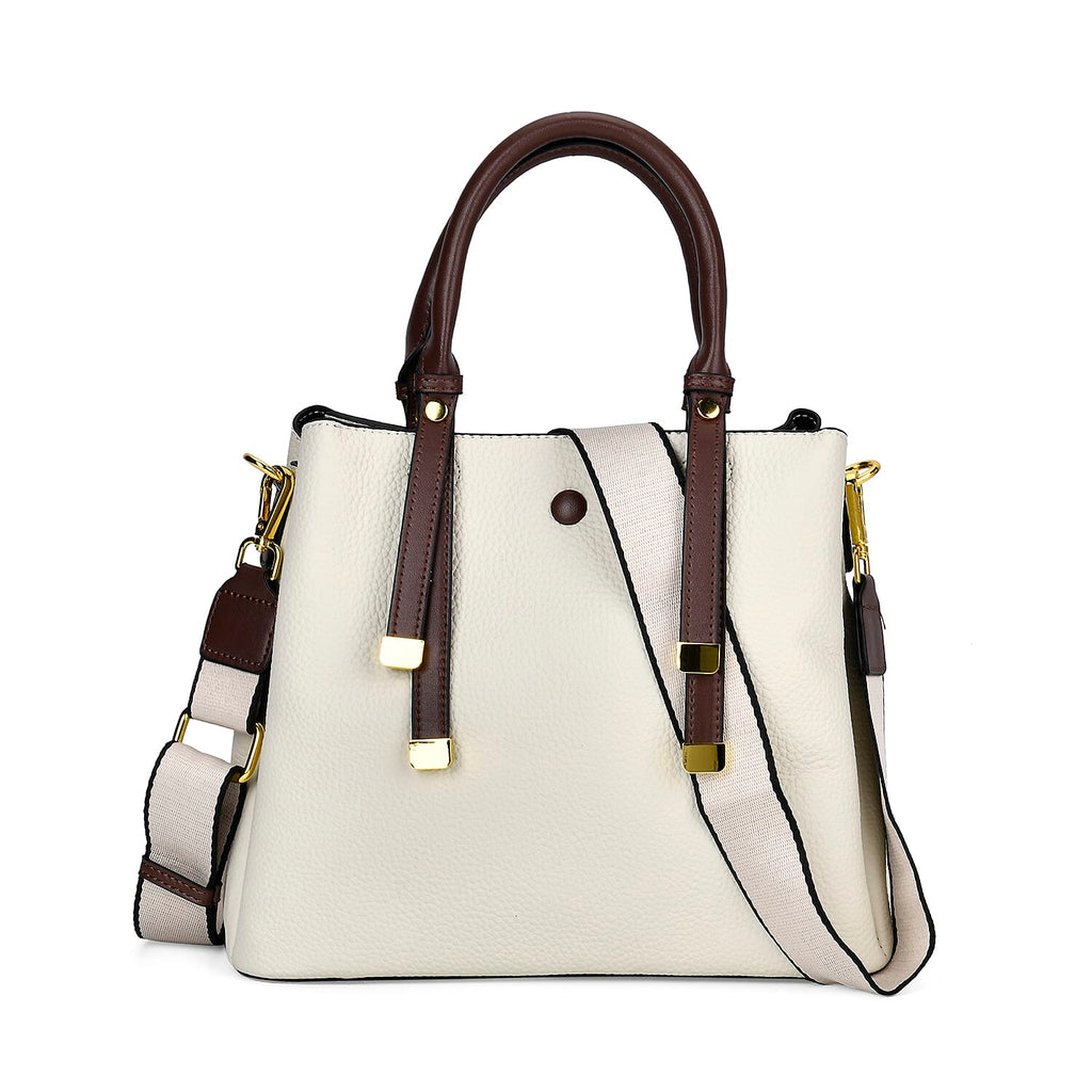 THE BUYERS PICK - SUMPTUOUS Quality - 100% Genuine Exquisite Leather Convertible City Bag with Handle Drop - Detachable Long Strap (120cm) - White