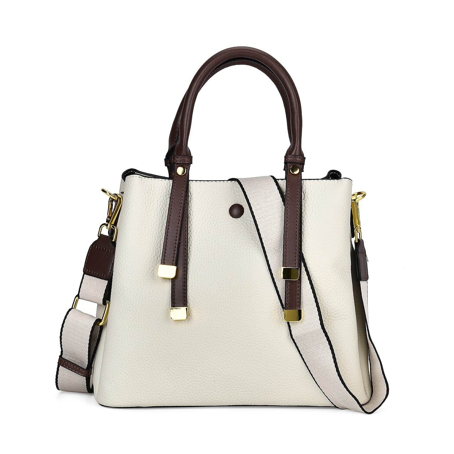 THE BUYERS PICK - SUMPTUOUS Quality - 100% Genuine Exquisite Leather Convertible City Bag with Handle Drop - Detachable Long Strap (120cm) - White