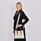 THE BUYERS PICK - SUMPTUOUS Quality - 100% Genuine Exquisite Leather Convertible City Bag with Handle Drop - Detachable Long Strap (120cm) - White