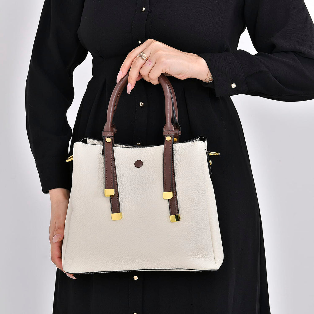 THE BUYERS PICK - SUMPTUOUS Quality - 100% Genuine Exquisite Leather Convertible City Bag with Handle Drop - Detachable Long Strap (120cm) - White
