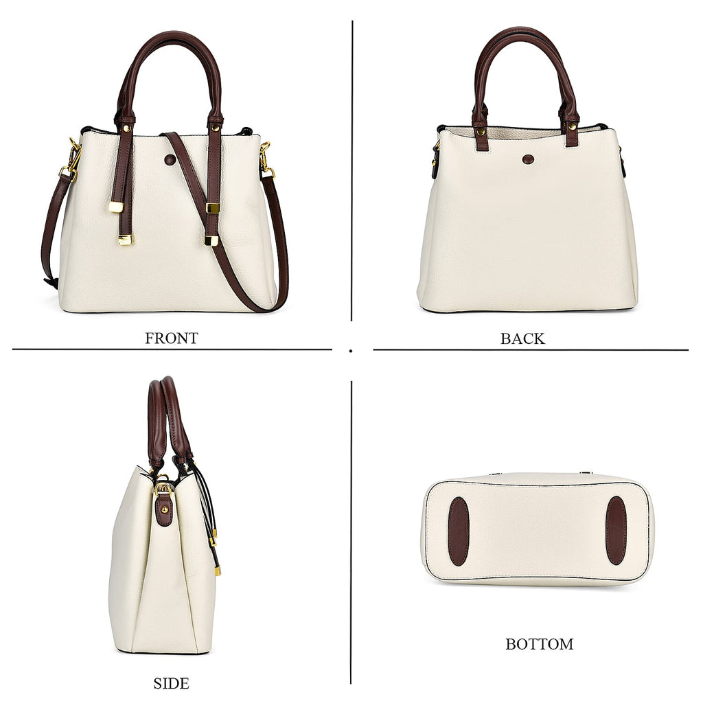 THE BUYERS PICK - SUMPTUOUS Quality - 100% Genuine Exquisite Leather Convertible City Bag with Handle Drop - Detachable Long Strap (120cm) - White