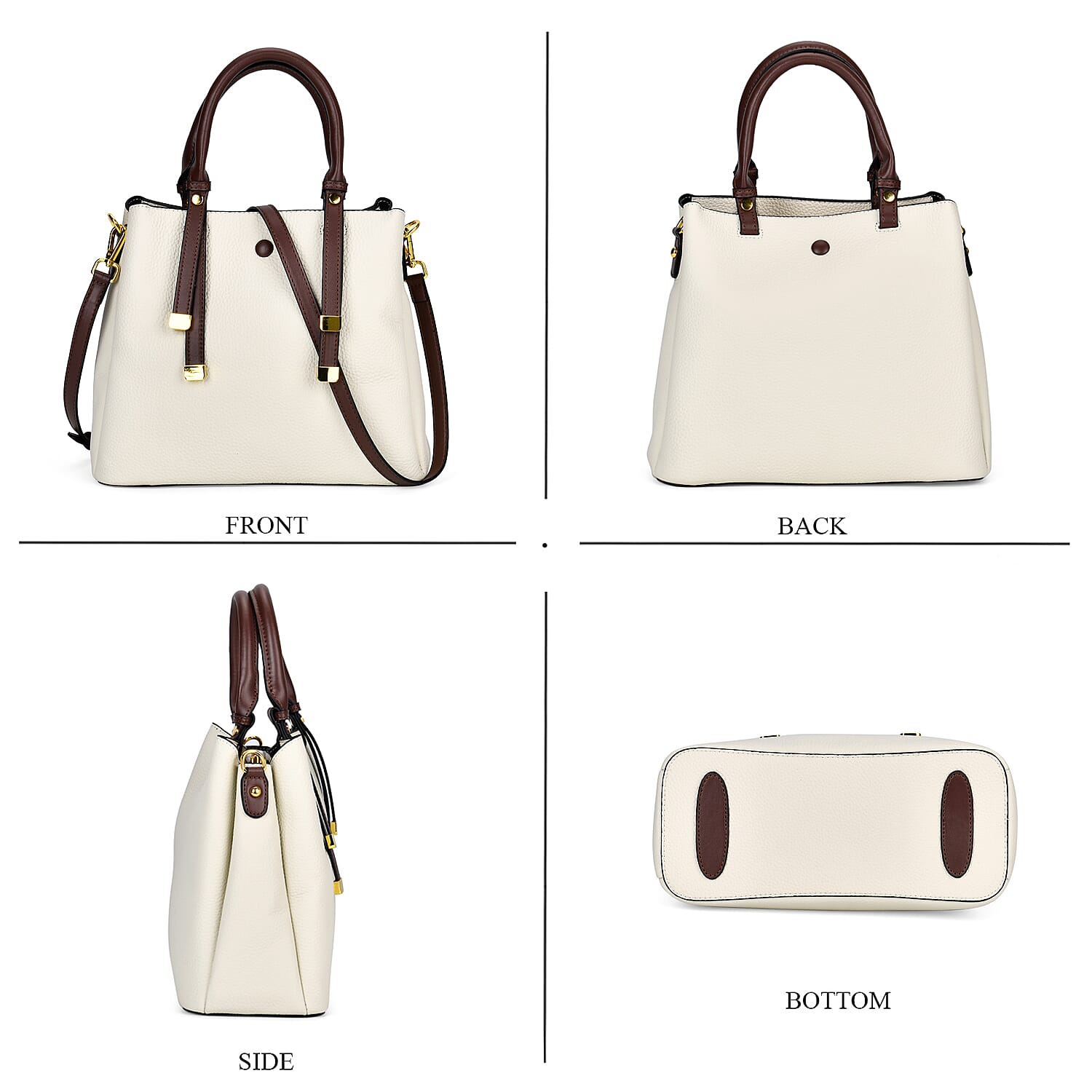 THE BUYERS PICK - SUMPTUOUS Quality - 100% Genuine Exquisite Leather Convertible City Bag with Handle Drop - Detachable Long Strap (120cm) - White