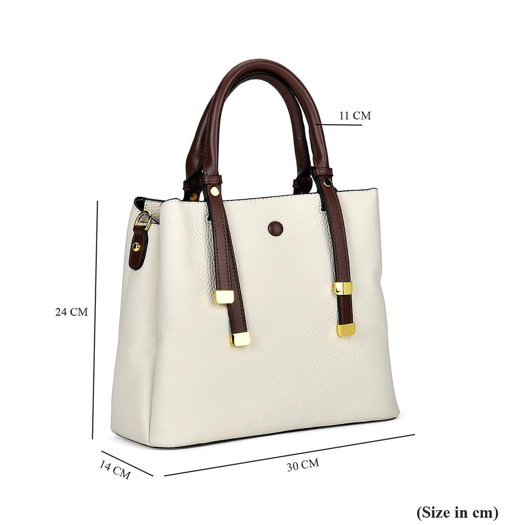 THE BUYERS PICK - SUMPTUOUS Quality - 100% Genuine Exquisite Leather Convertible City Bag with Handle Drop - Detachable Long Strap (120cm) - White