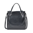 Genuine Leather Convertible Bag with Handle Drop and Detachable Long Strap 120cm - Black
