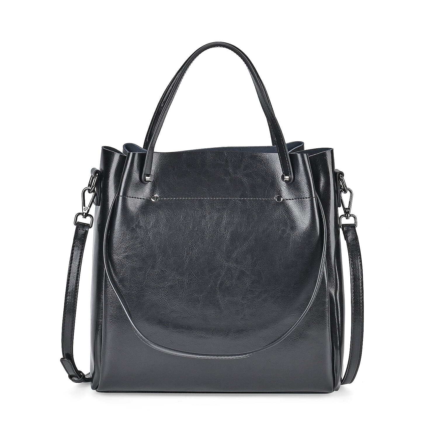 Genuine Leather Convertible Bag with Handle Drop and Detachable Long Strap 120cm - Black