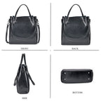 Genuine Leather Convertible Bag with Handle Drop and Detachable Long Strap 120cm - Black