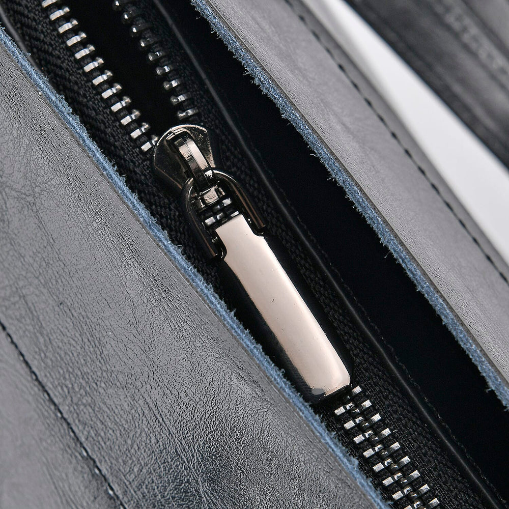 Genuine Leather Convertible Bag with Handle Drop and Detachable Long Strap 120cm - Black
