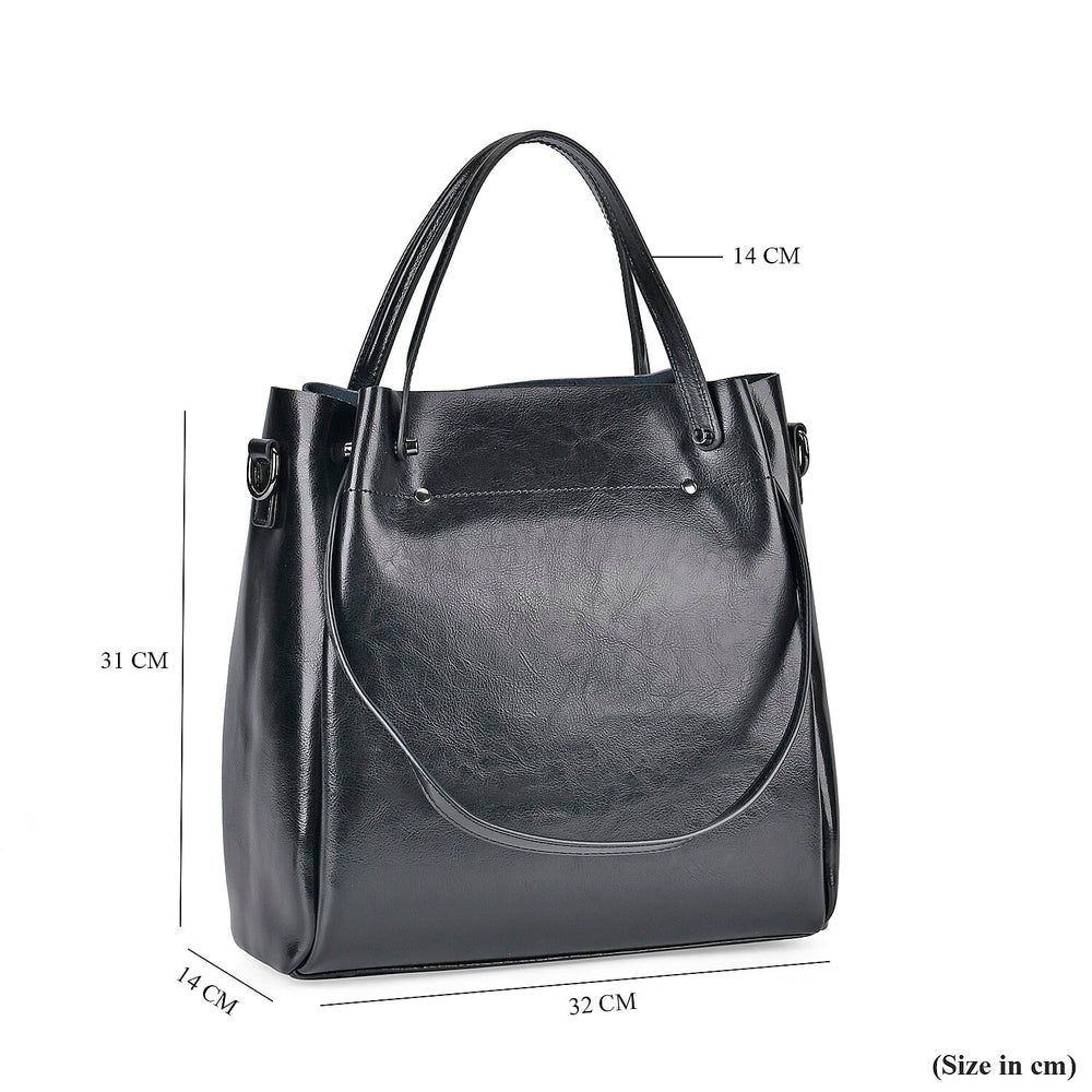 Genuine Leather Convertible Bag with Handle Drop and Detachable Long Strap 120cm - Black