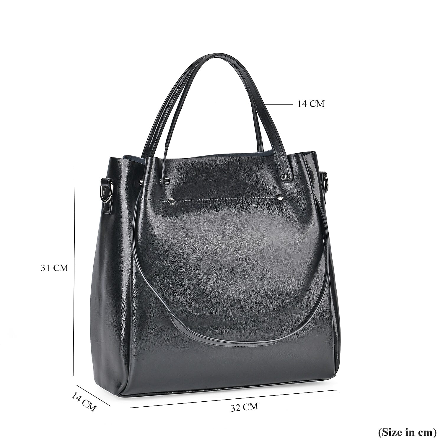 Genuine Leather Convertible Bag with Handle Drop and Detachable Long Strap 120cm - Black