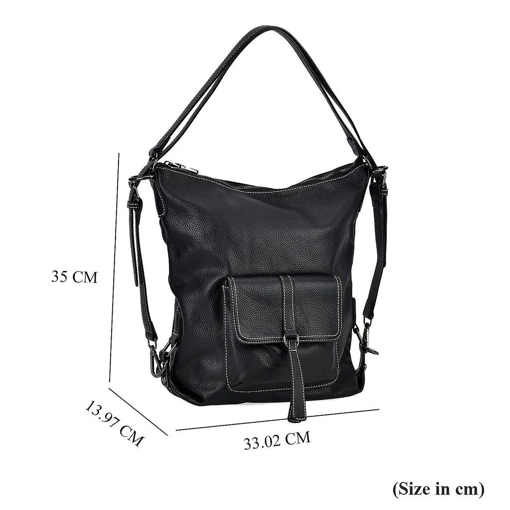100% Genuine Leather 2-in-1 Crossbody Bag with Adjustable Shoulder Strap - Black