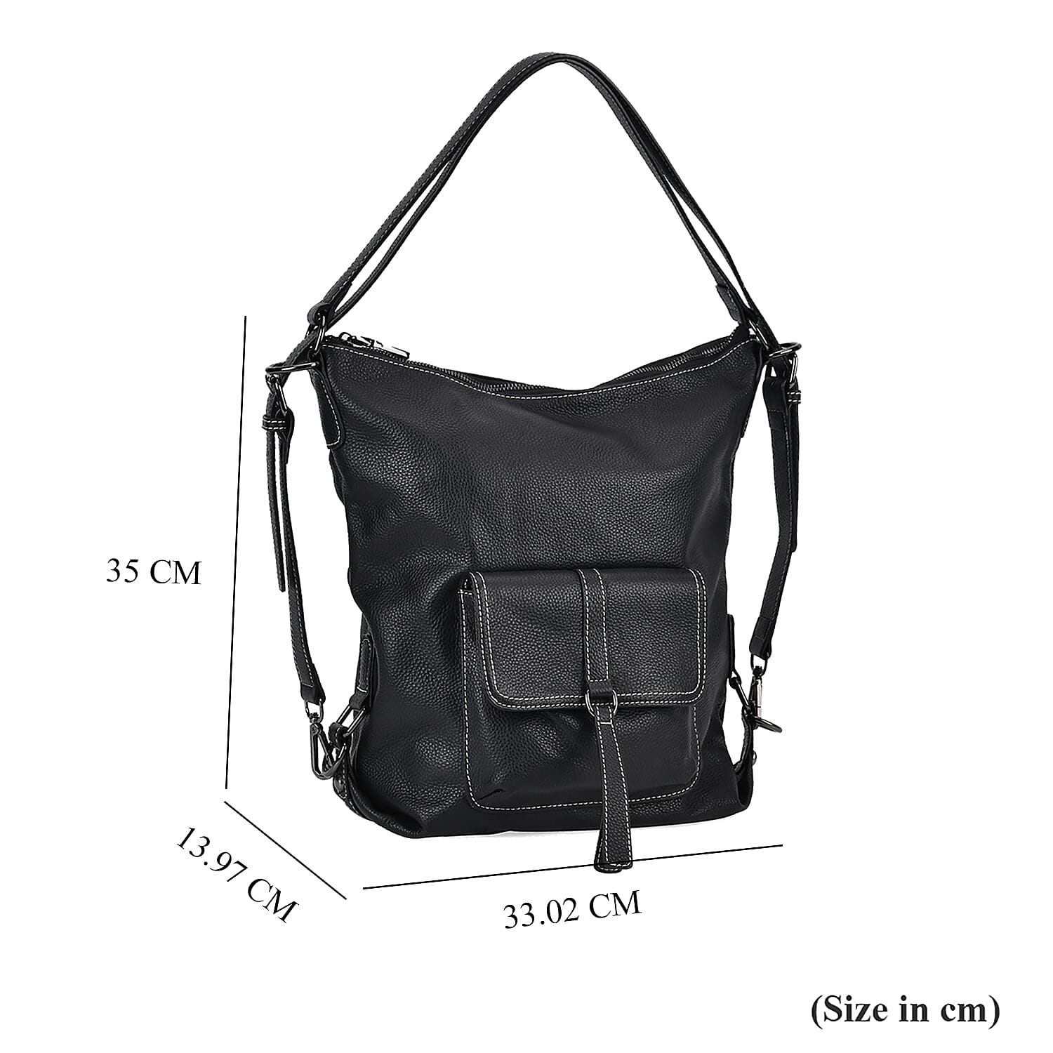 100% Genuine Leather 2-in-1 Crossbody Bag with Adjustable Shoulder Strap - Black