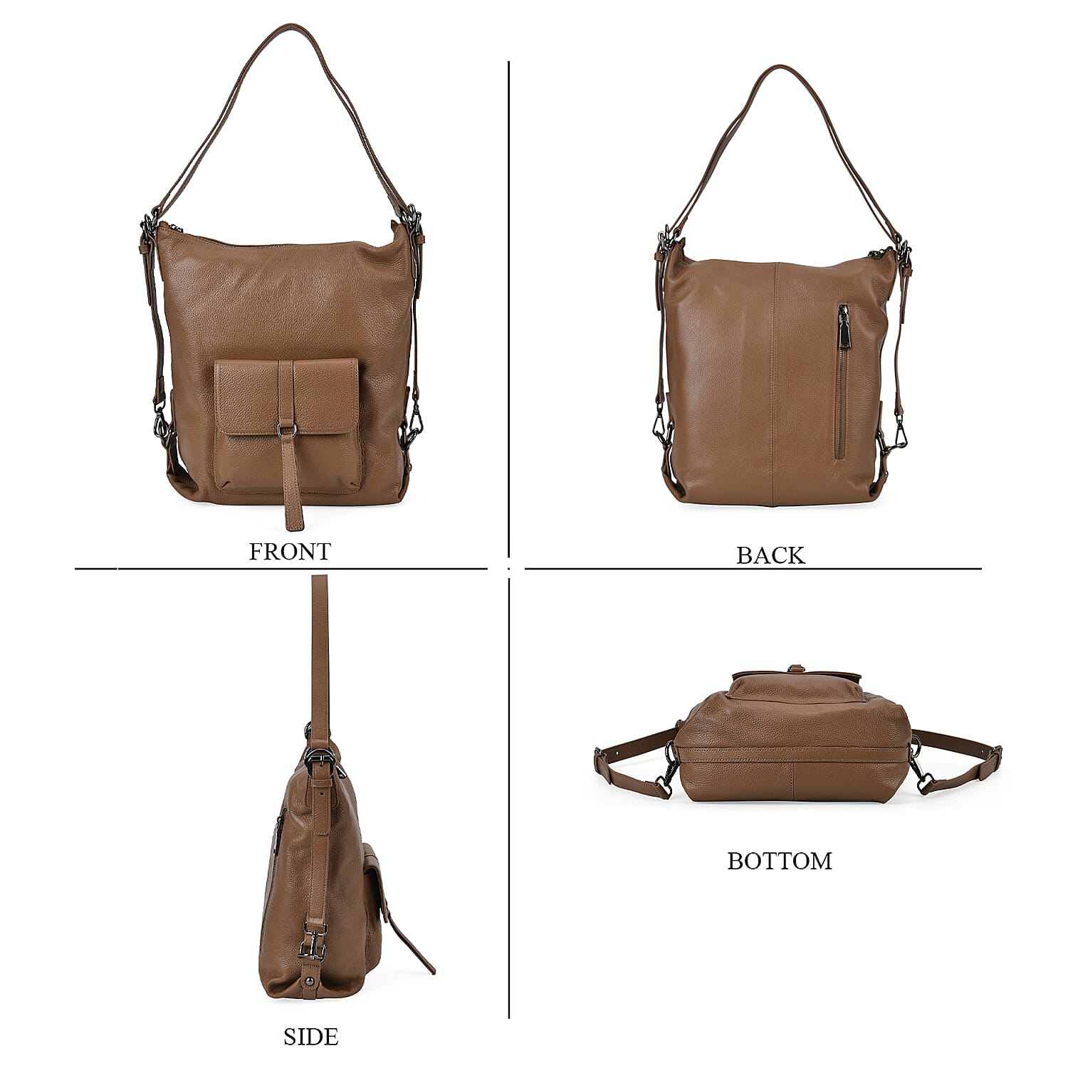 100% Genuine Leather 2-in-1 Crossbody Bag with Adjustable Shoulder Strap - Khaki