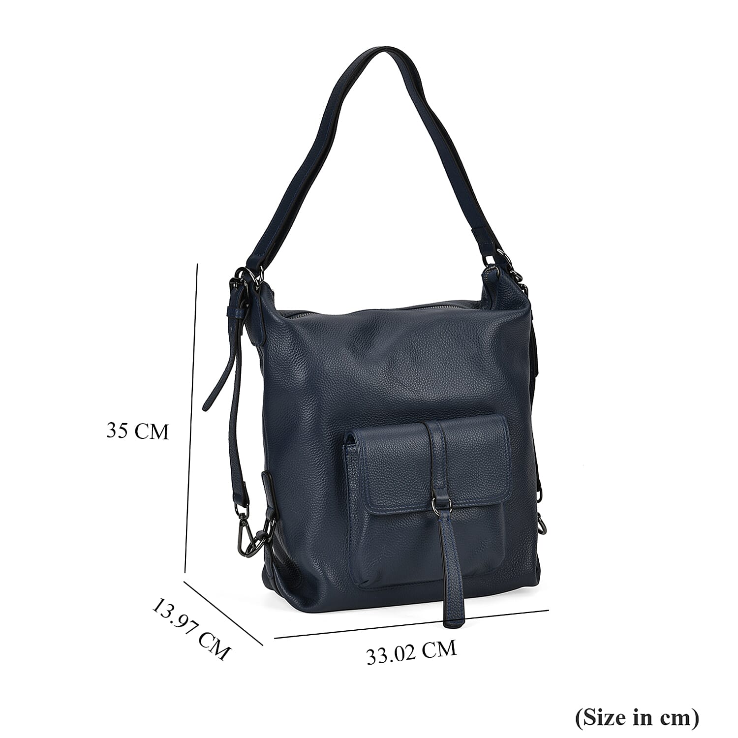 100% Genuine Leather 2-in-1 Crossbody Bag with Adjustable Shoulder Strap - Navy