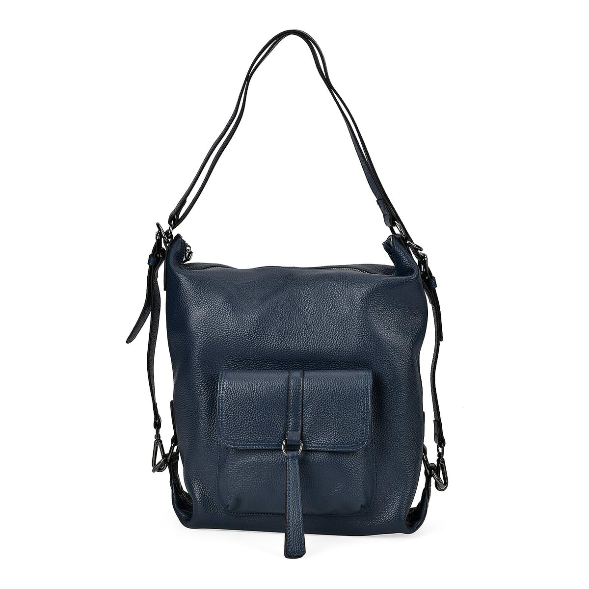 100% Genuine Leather 2-in-1 Crossbody Bag with Adjustable Shoulder Strap - Navy