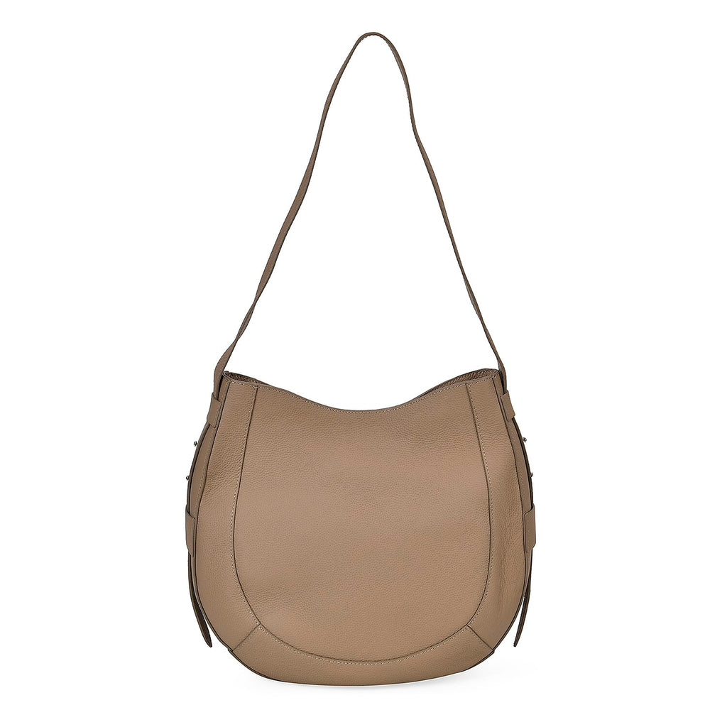 Genuine Leather Solid Pattern Crossbody Bag with Adjustable Shoulder - Khaki