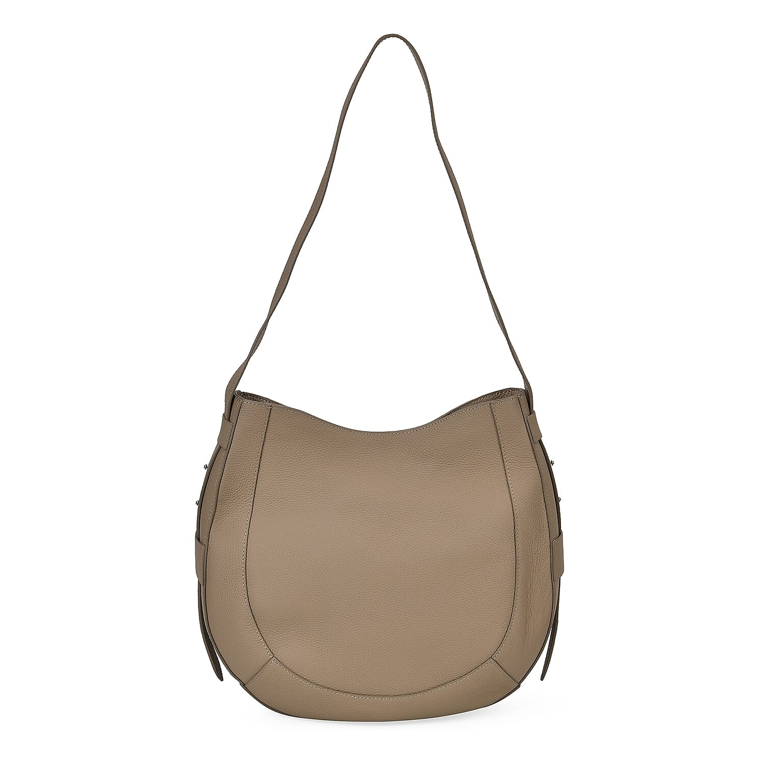 Genuine Leather Solid Pattern Crossbody Bag with Adjustable Shoulder - Khaki
