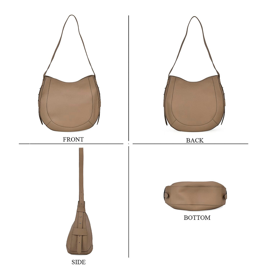 Genuine Leather Solid Pattern Crossbody Bag with Adjustable Shoulder - Khaki