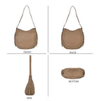 Genuine Leather Solid Pattern Crossbody Bag with Adjustable Shoulder - Khaki