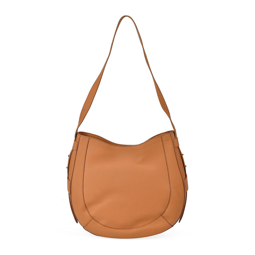 100% Genuine Leather U-shaped Crossbody Bag with Zipped Closure & Adjustable shoulder Strap - Tan