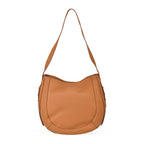 100% Genuine Leather U-shaped Crossbody Bag with Zipped Closure & Adjustable shoulder Strap - Tan