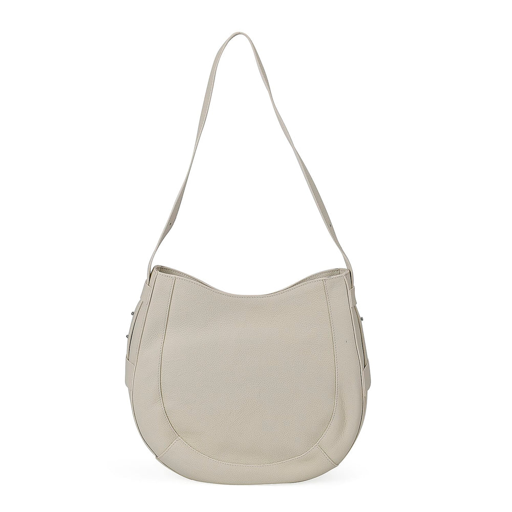 100% Genuine Leather U-shaped Crossbody Bag with Zipped Closure & Adjustable shoulder Strap - White