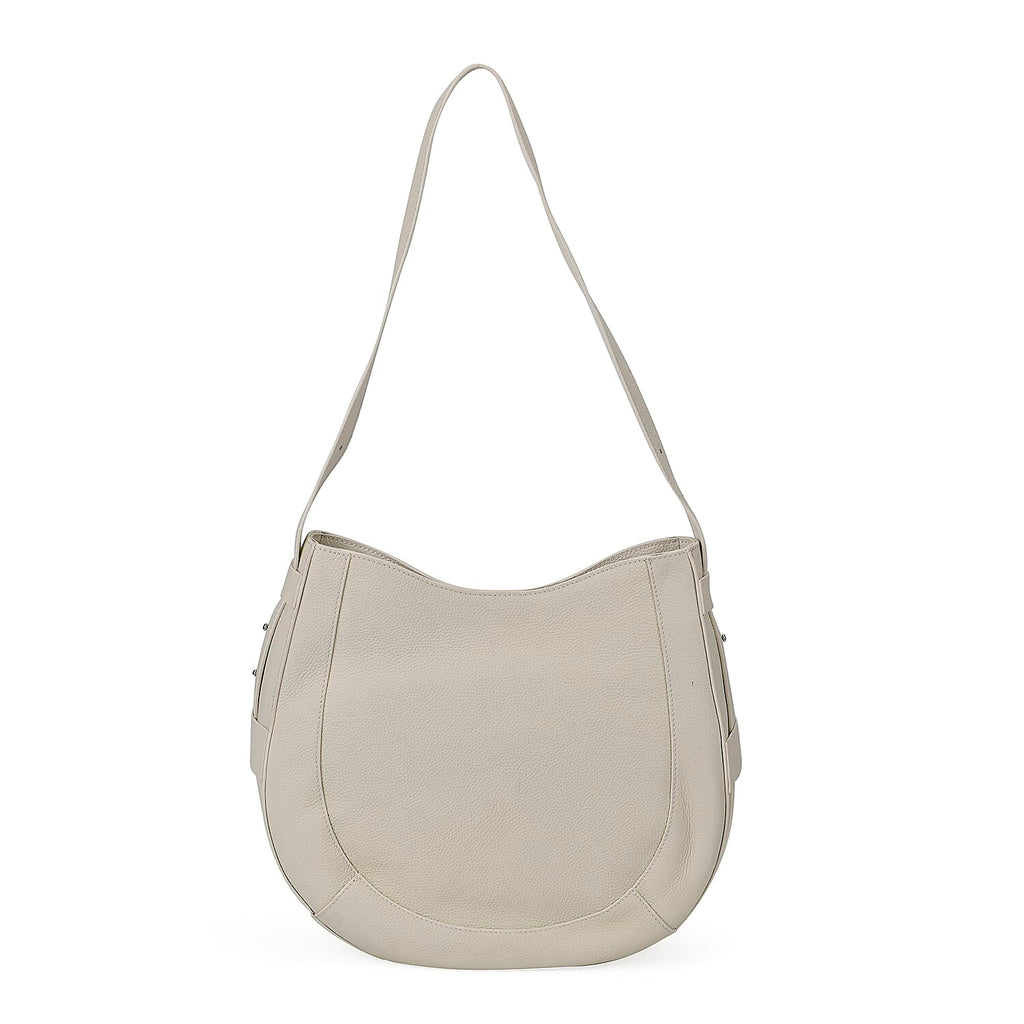 100% Genuine Leather U-shaped Crossbody Bag with Zipped Closure & Adjustable shoulder Strap - White