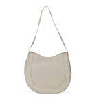 100% Genuine Leather U-shaped Crossbody Bag with Zipped Closure & Adjustable shoulder Strap - White