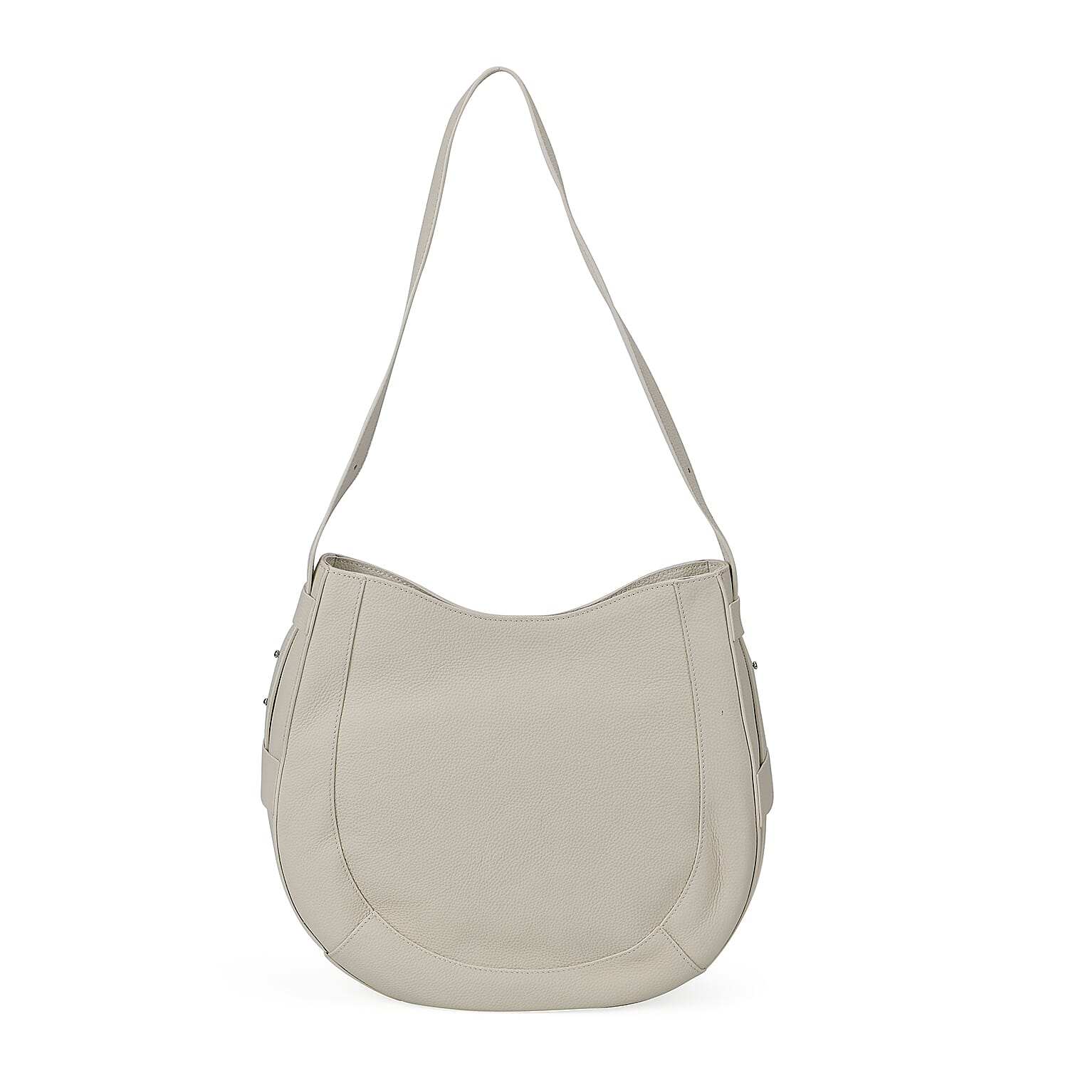 100% Genuine Leather U-shaped Crossbody Bag with Zipped Closure & Adjustable shoulder Strap - White