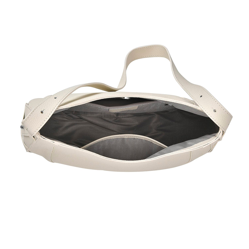 100% Genuine Leather U-shaped Crossbody Bag with Zipped Closure & Adjustable shoulder Strap - White