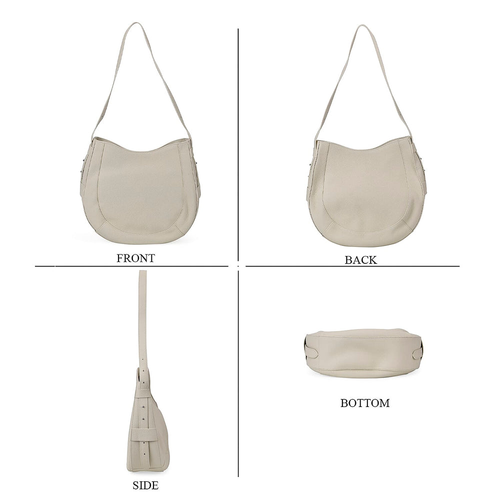 100% Genuine Leather U-shaped Crossbody Bag with Zipped Closure & Adjustable shoulder Strap - White
