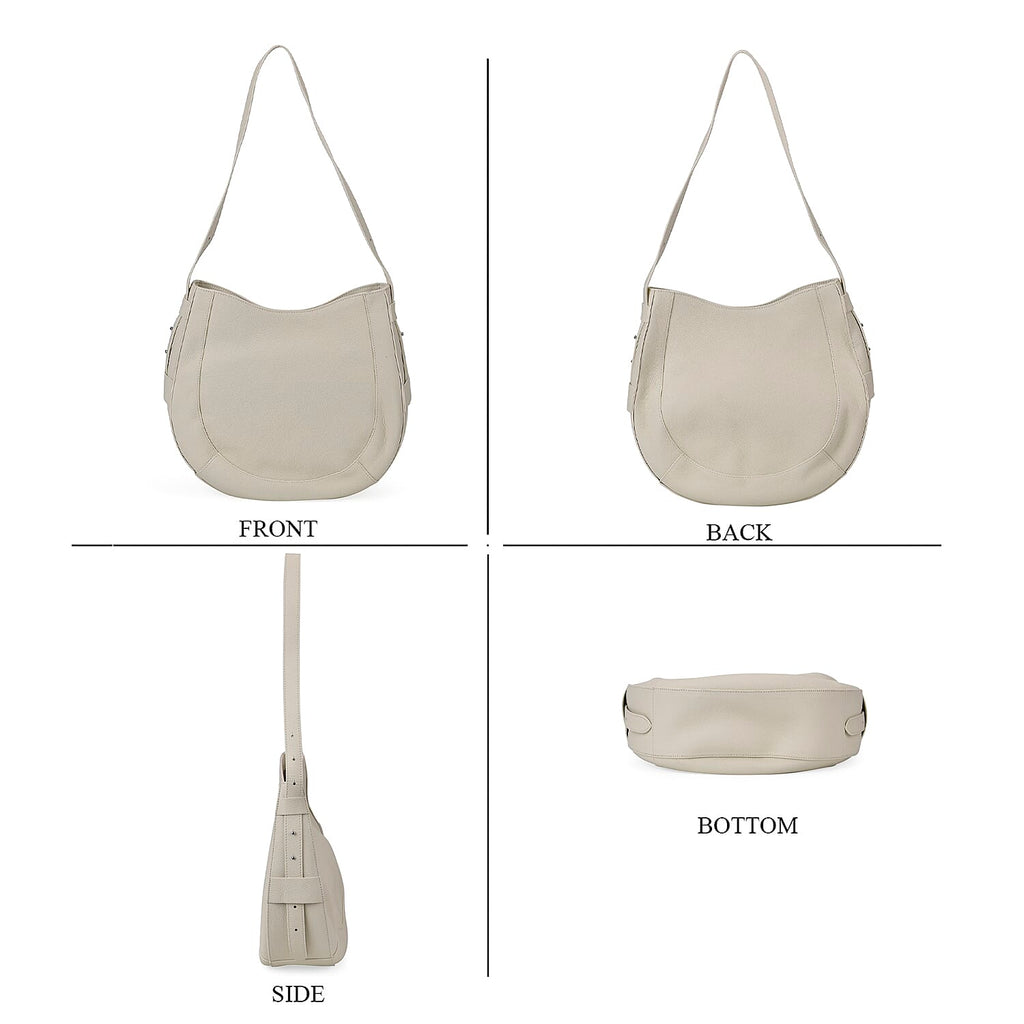 100% Genuine Leather U-shaped Crossbody Bag with Zipped Closure & Adjustable shoulder Strap - White