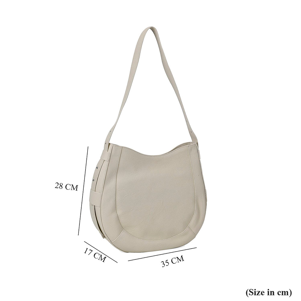 100% Genuine Leather U-shaped Crossbody Bag with Zipped Closure & Adjustable shoulder Strap - White