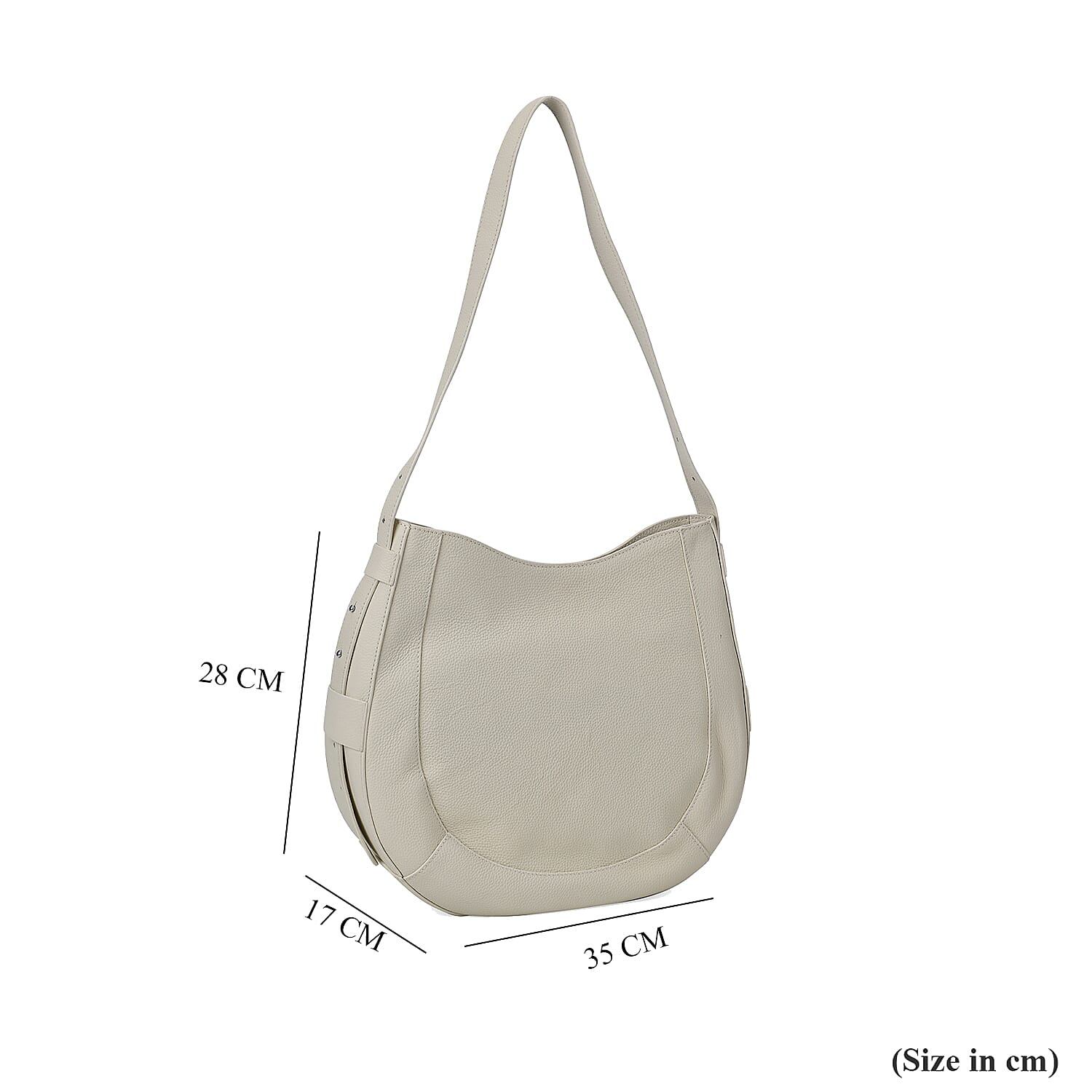100% Genuine Leather U-shaped Crossbody Bag with Zipped Closure & Adjustable shoulder Strap - White