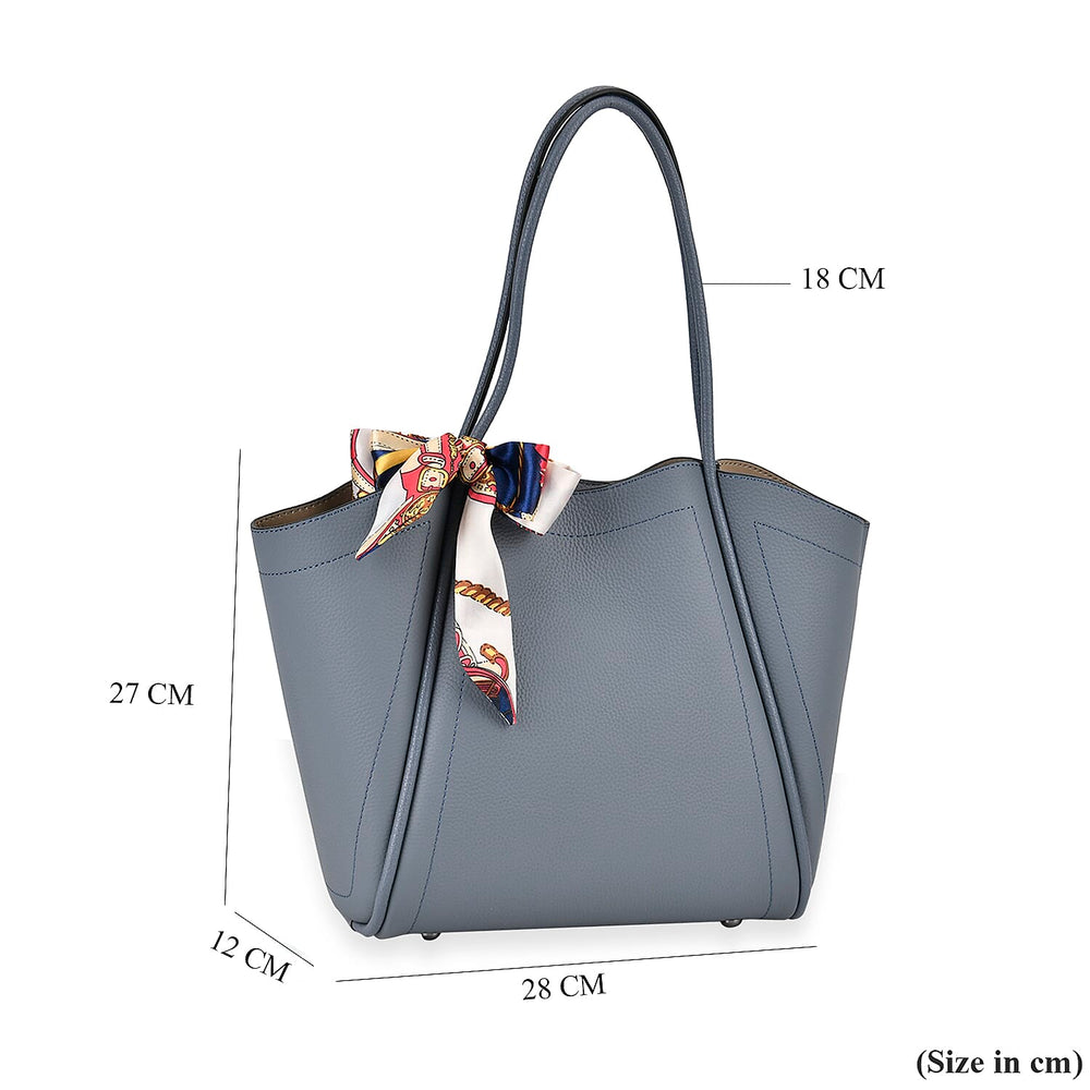 Leather Solid Tote Bag (Size 25x13x26 cm) - Blue