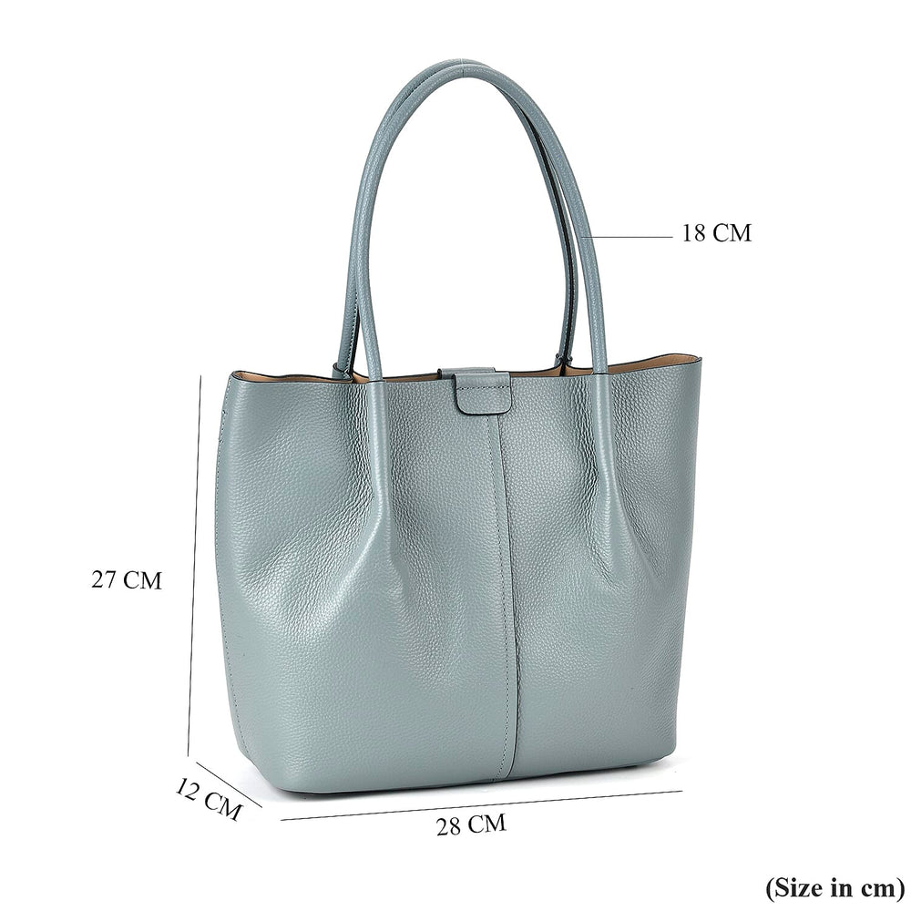 Genuine Leather Solid Tote Bag (Size 28x12x27 cm) - Grey