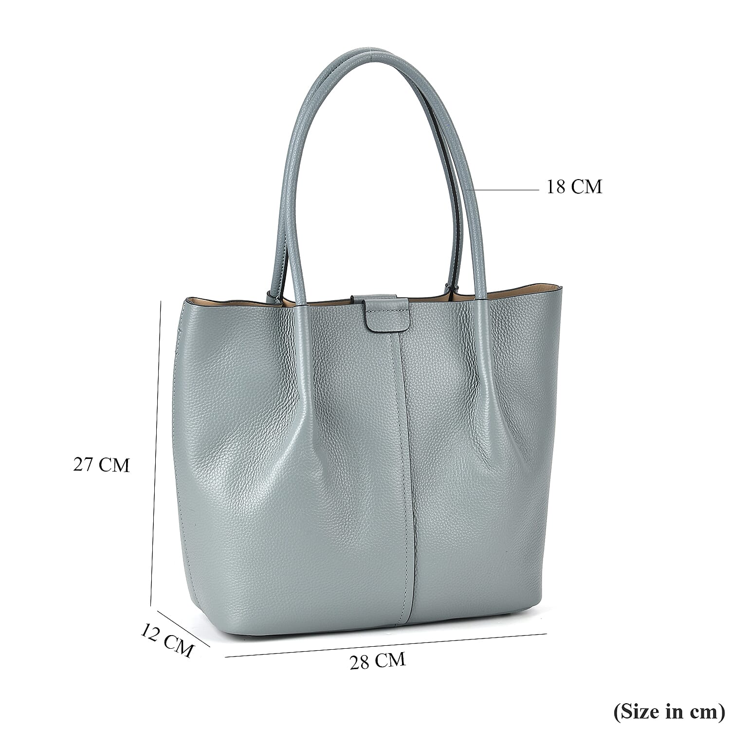 Genuine Leather Solid Tote Bag (Size 28x12x27 cm) - Grey
