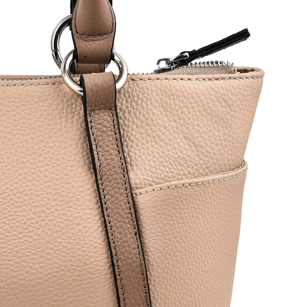 KTD by Kenzo Takada Leather Classic Tote Bag with a Tassel Charm - Beige