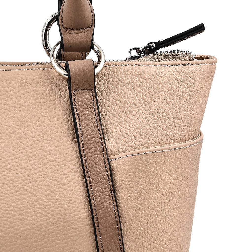KTD by Kenzo Takada Leather Classic Tote Bag with a Tassel Charm - Beige