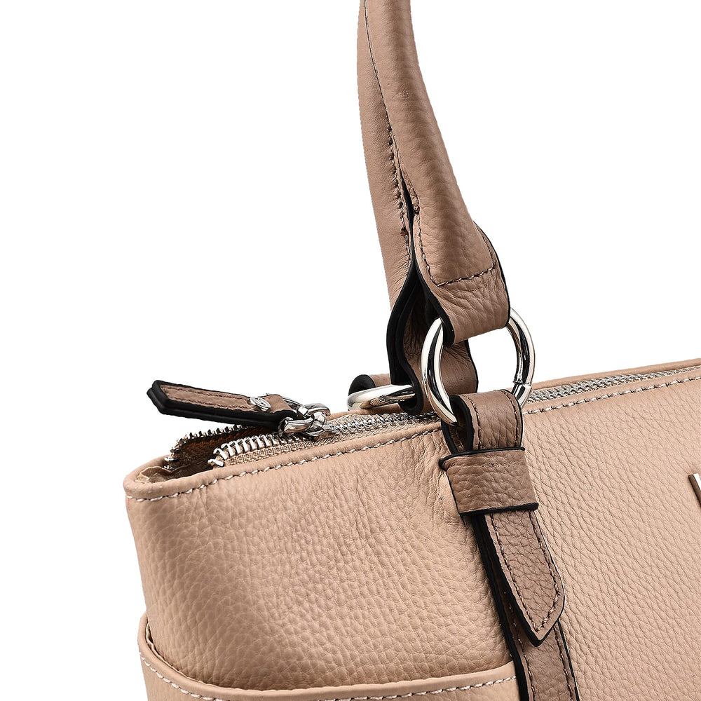 KTD by Kenzo Takada Leather Classic Tote Bag with a Tassel Charm - Beige
