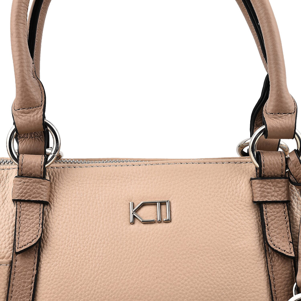 KTD by Kenzo Takada Leather Classic Tote Bag with a Tassel Charm - Beige