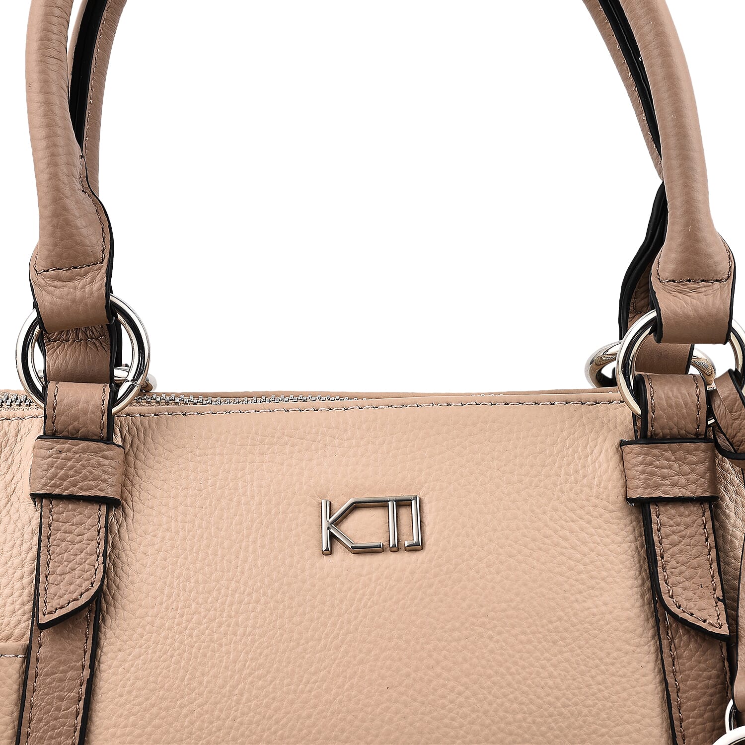 KTD by Kenzo Takada Leather Classic Tote Bag with a Tassel Charm - Beige