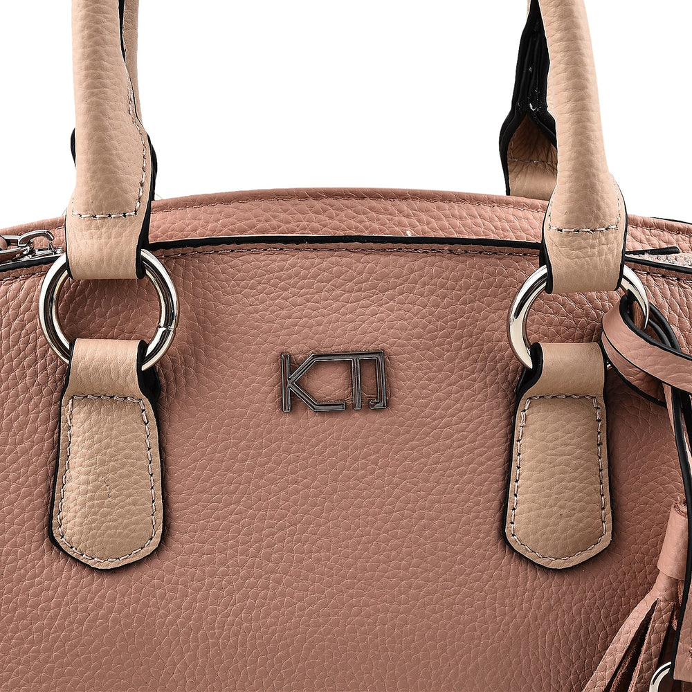 KTD by Kenzo Takada Leather Mini City Tote Bag with Top Handle & Tassel Charm - Nude