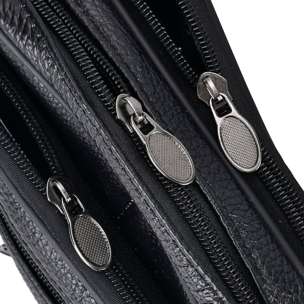 Genuine Leather Weave Waist Bag - Black