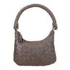 100% Genuine Leather Weaved Shoulder Hobo Bag - Dark Brown