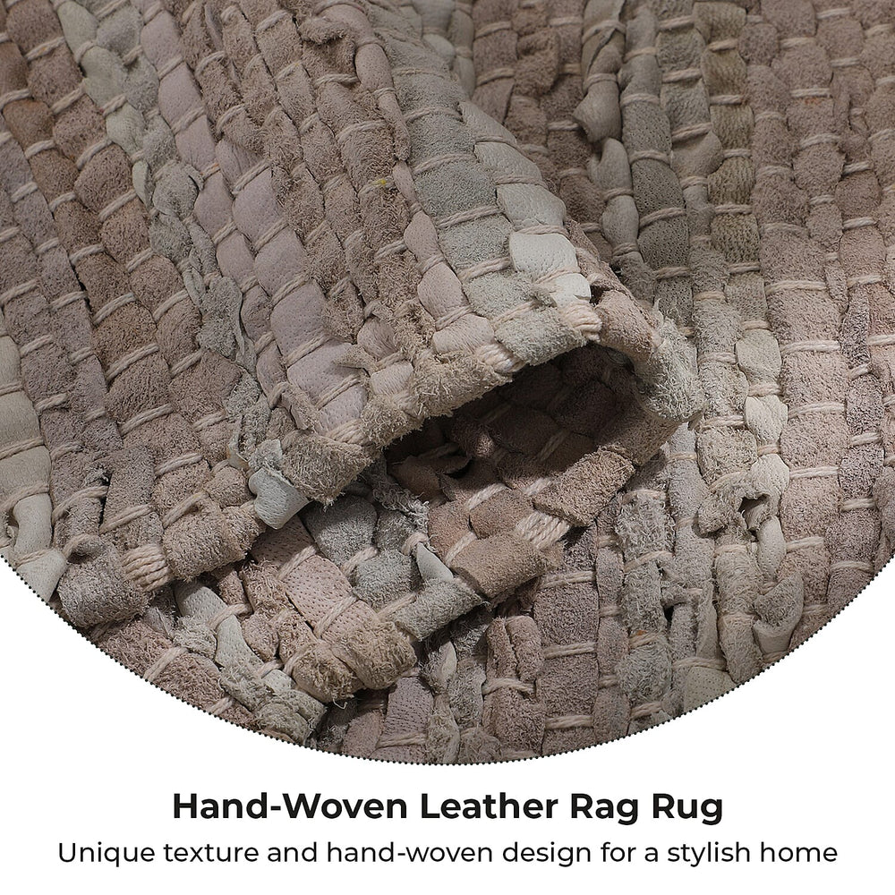 Leather Woven Rug and Door Mat (Size 65x1 cm) - Sage Green & Sage Green