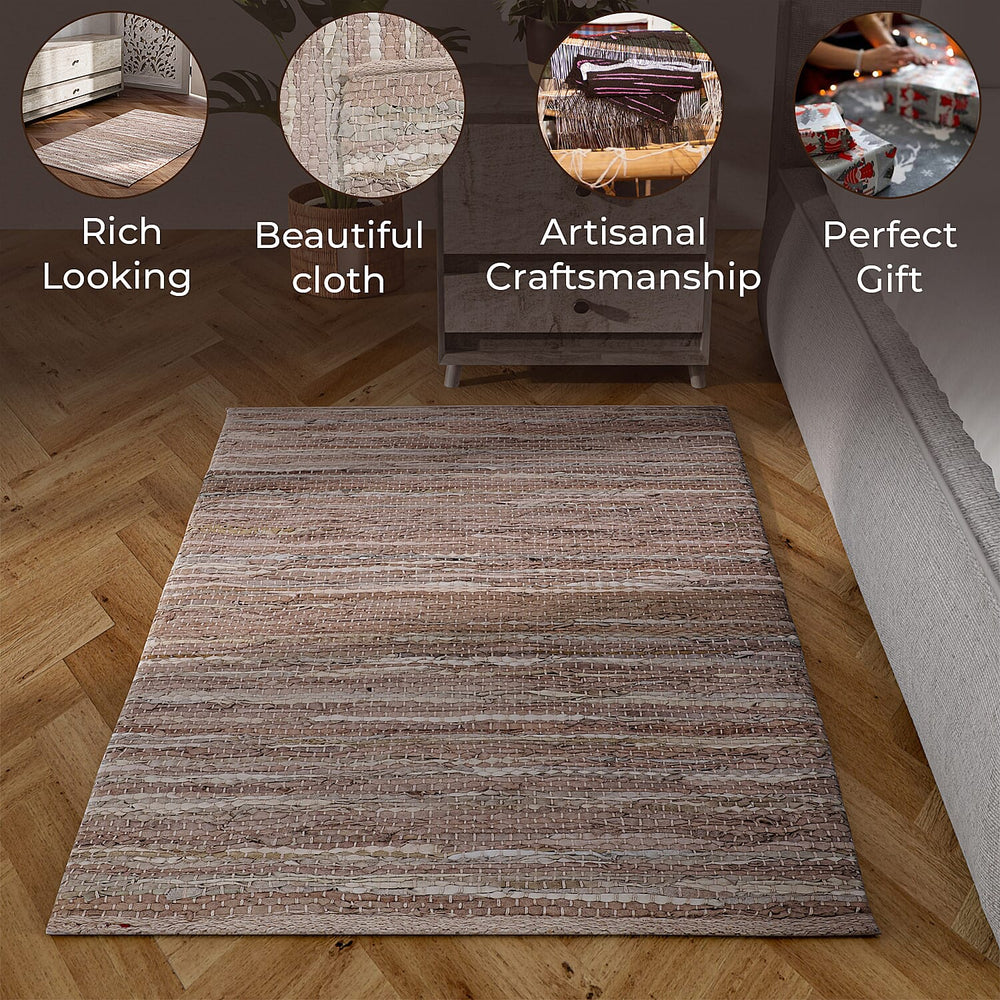 Leather Woven Rug and Door Mat (Size 65x1 cm) - Sage Green & Sage Green